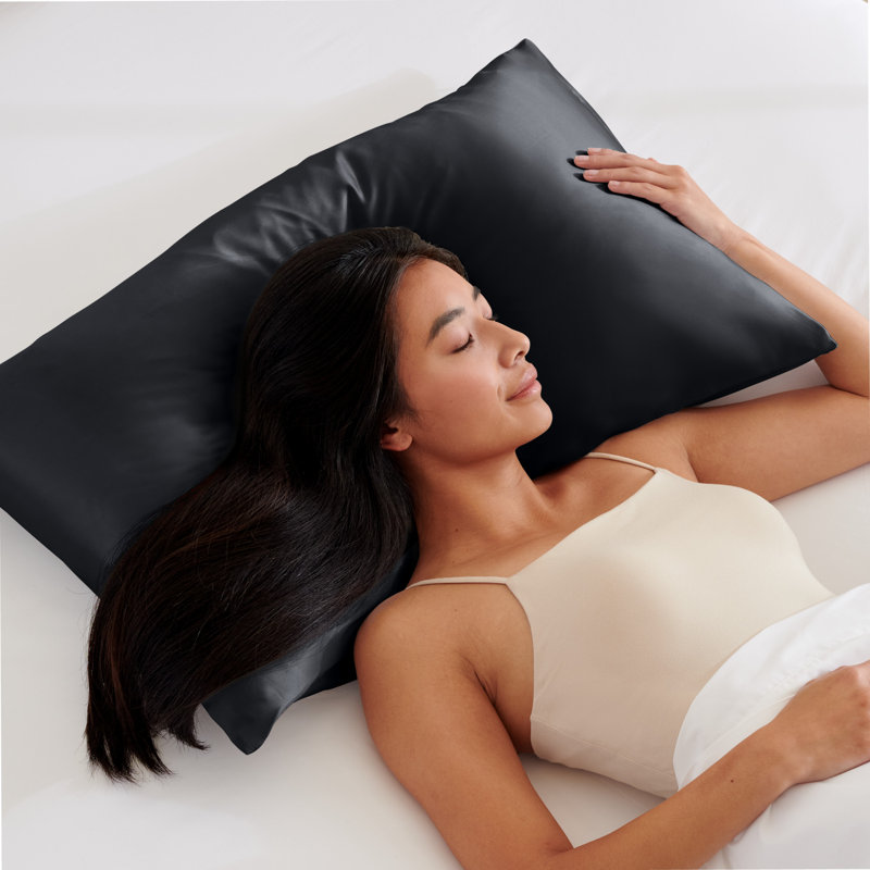 100% Mulberry Silk Pillowcase Zipper Closure, 1 Standard (Zipper Closure) Pillowcase, Black