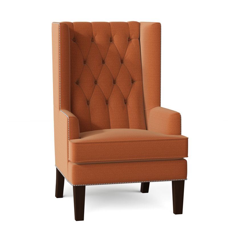 Fauteuil à oreilles capitonné de 30 po de largeur Searle, Blanc Lena, Noyer