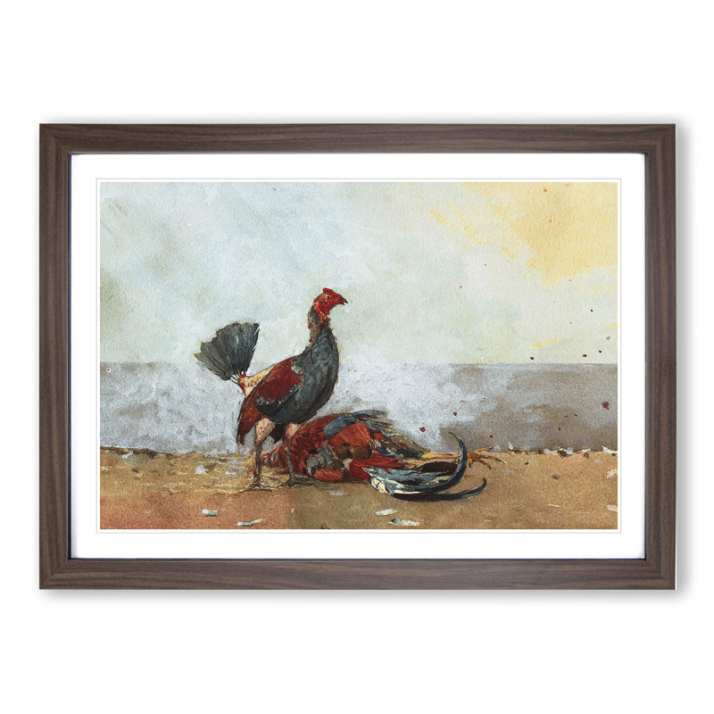 The Cock Fight by Winslow Homer - Picture Frame Painting, 36cm H x 48cm W x 2cm D, Walnut Framed