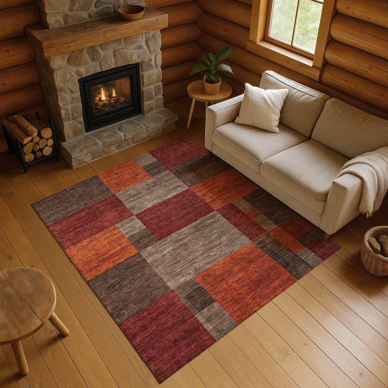 Premium Machine Washable Lubbers AMF1749 Squares Rug, Rectangle 3' x 5'