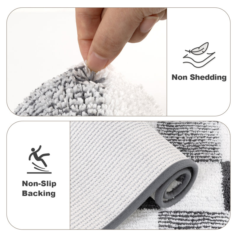 Boho Absorbent Non-Slip Bath Rug (Set of 5), Gray