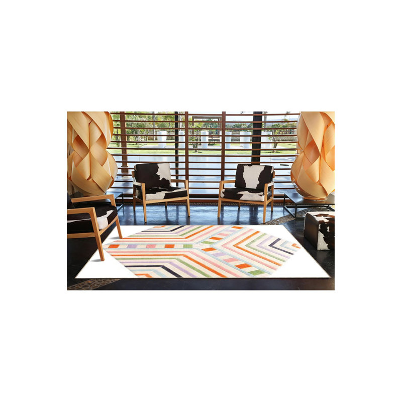 Tapis décoratif rayé à motif géométrique hexagonal lavable à la machine, Rectangle 3 pi 3 po x 4 pi 11 po