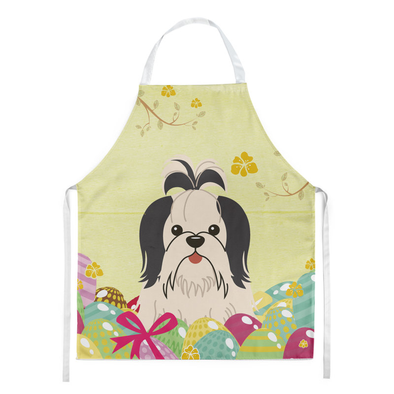 Easter No Pattern Bib Apron, Yellow/Black/White, Shih Tzu