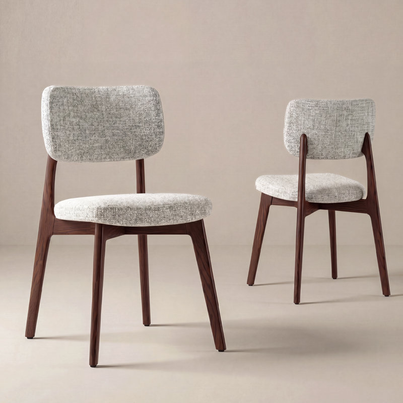Upholstered Solid Wood Dining Chair Side Chair, Dark Brown Wood, Beige