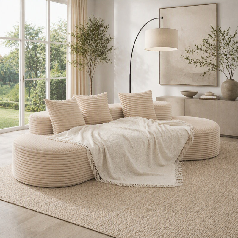 Canapé 110,24 po en velours côtelé 2 places avec 2 coussins lombaires, Beige