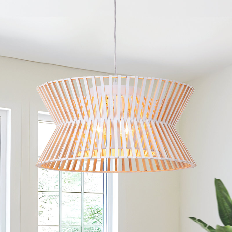 Arba 3-Light Dimmable Solid Wood Drum Chandelier, Antique White/Natural