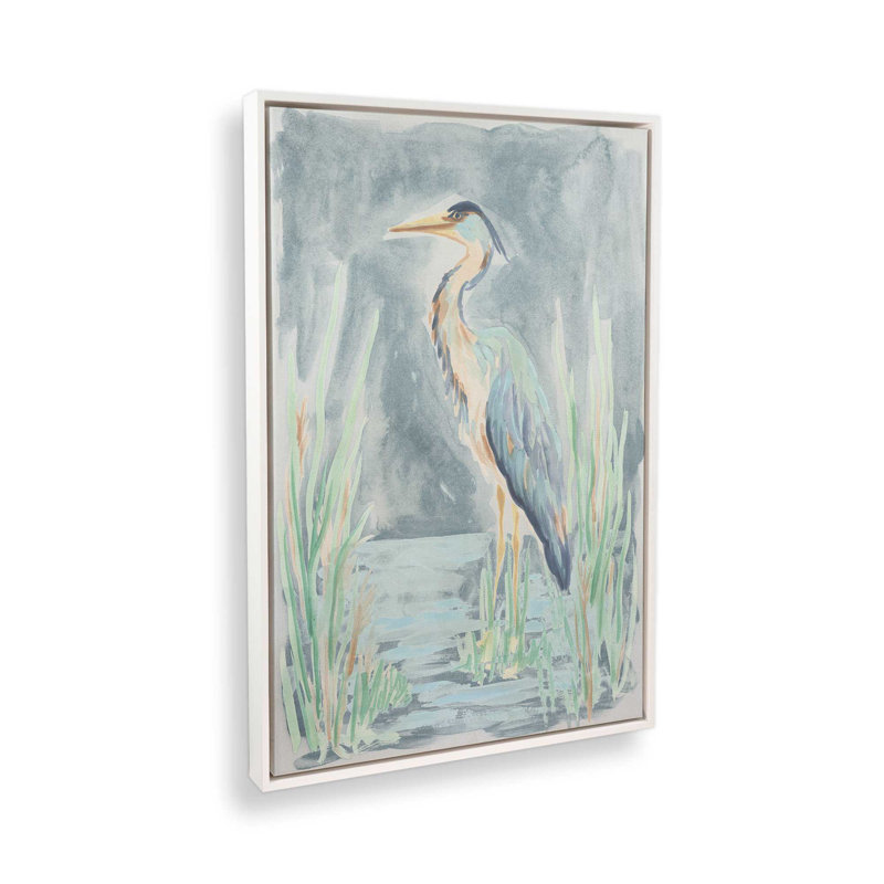 «Teal Heron Lagoon II» par June Erica Vess, reproduction d'art, H 48 po x l 36 po, Blanc