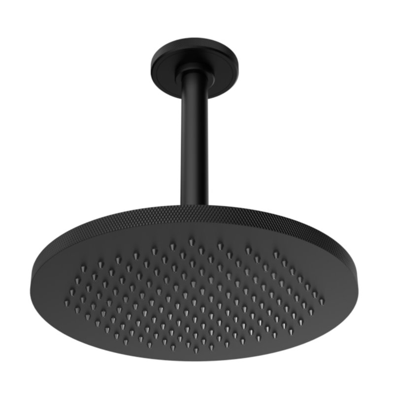 Tête de douche à pluie Rainstone - industrielle, moletée, 9.5", Noir mat