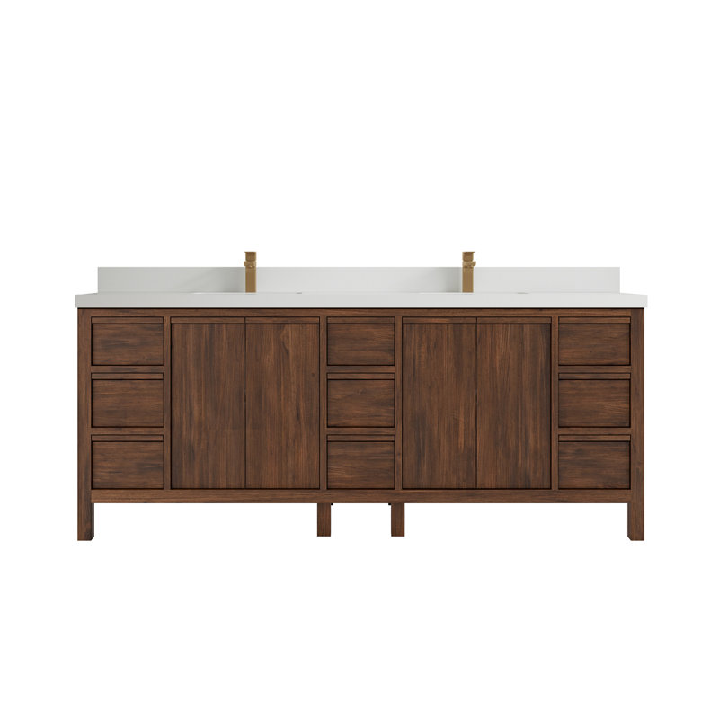 84'' Double Bathroom Vanity with Quartz Top, White, Dark Walnut