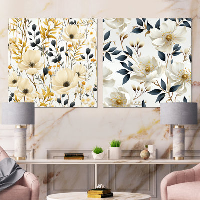 «Minimalist Neutral White Botanics», ensemble de 2 reproductions d'art florales sur métal
