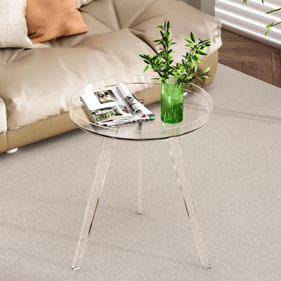 Table d'appoint ronde moderne en acrylique transparent avec plateau pour le salon, la chambre à coucher ou l'espace de bureau