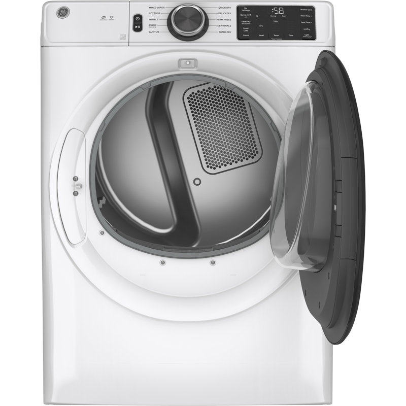 GE Appliances 7.8 Cubic Feet Vented Smart Electric Stackable Dryer, White
