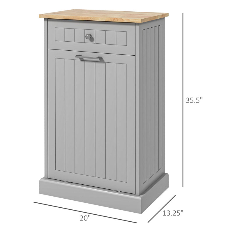 Meuble-poubelle de cuisine HOMCOM sur pied avec tiroir et système anti-basculement, en MDF gris., Grey