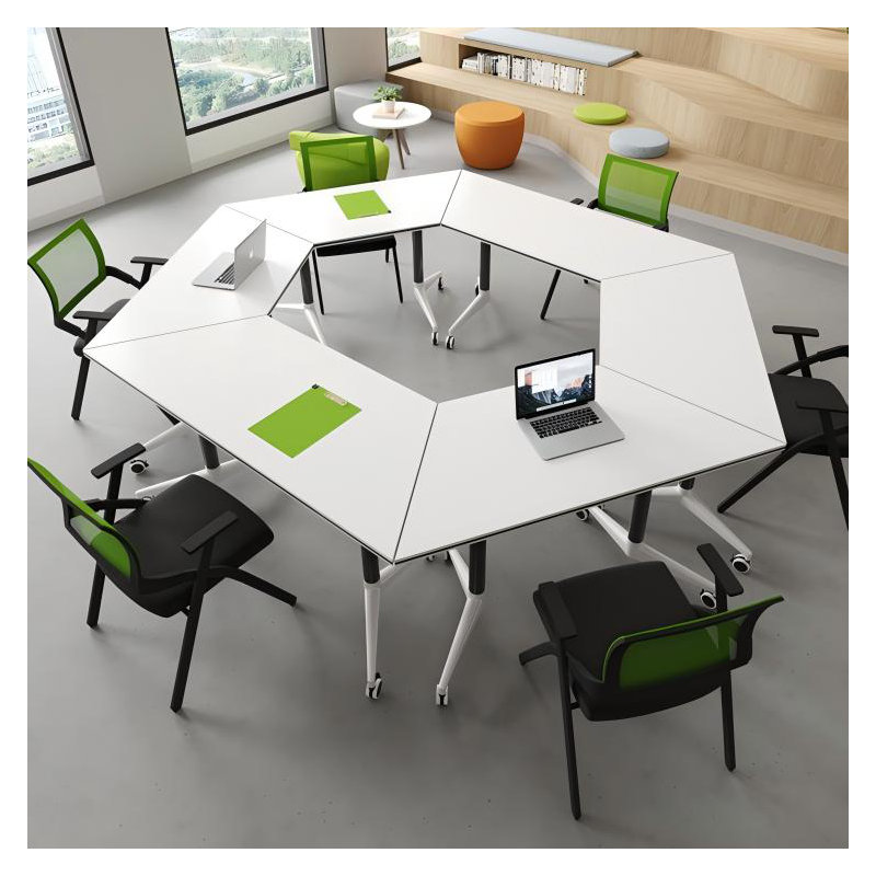 Ensemble de table de conférence pliable trapézoïdale modulaire mobile