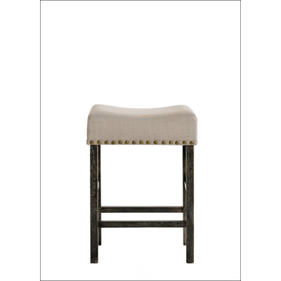 Tan Linen And Weathered Grey Finish Counter Height Stool