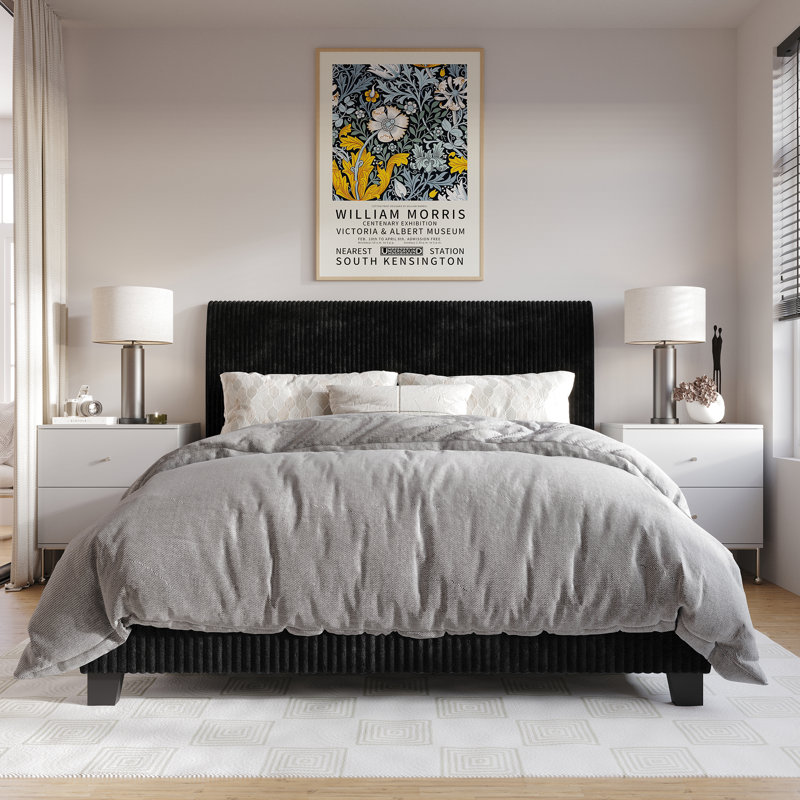 Pravesh Corduroy Upholstered Bed, Queen, Black