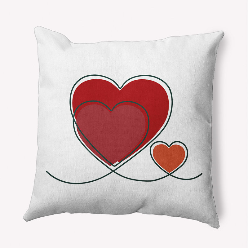 Coussin décoratif avec coeurs et contours PHG1642RE2, H 18 po x l 18 po, Carré