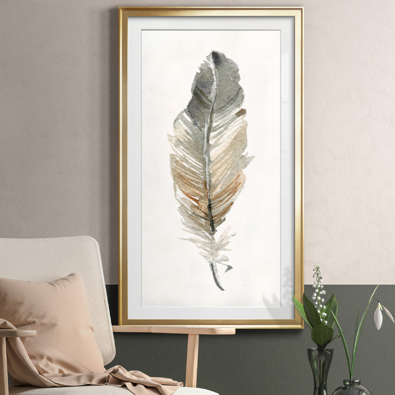 " Neutral Feather I ", Gold, 18.5" H x 10.5" W
