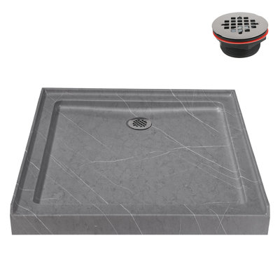 Streamline 36 in. x 36 in. Alcove Acrylic Shower Base in Matte Grey with Center Drain, Drain Included