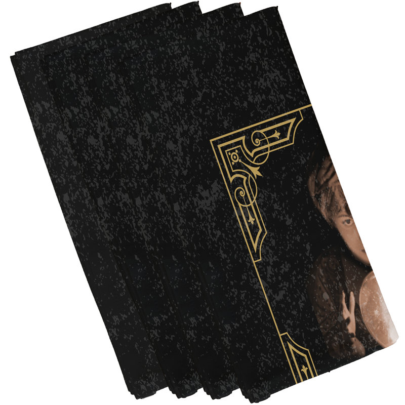 Mitesh Polyester No Pattern Square Napkin, Gold