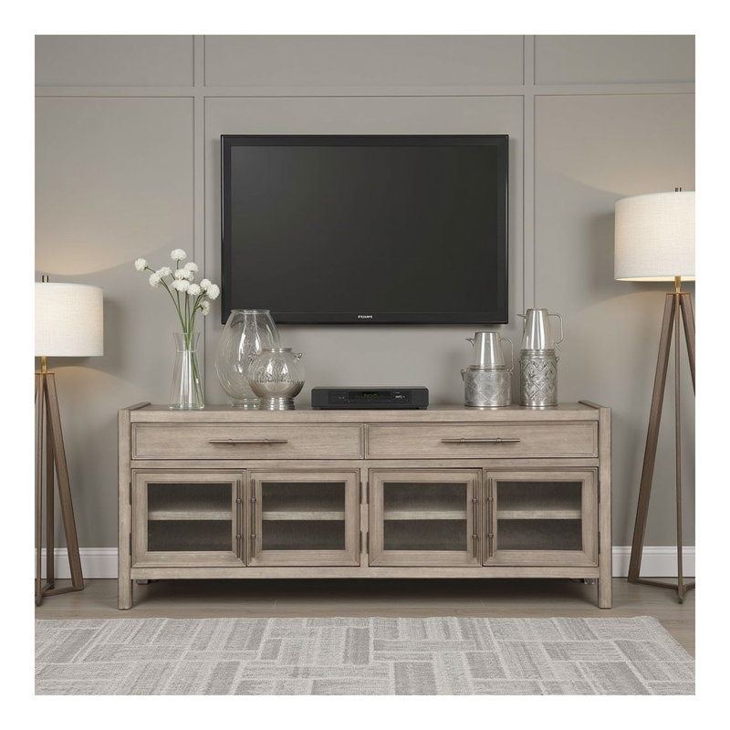 Console de meuble télé 65 pouces, aucun assemblage requis, finition chêne blanc