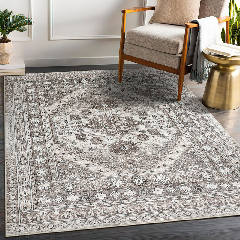 Tapis lavable antidérapant Medallion (brun), Rectangle 5 pi x 7 pi