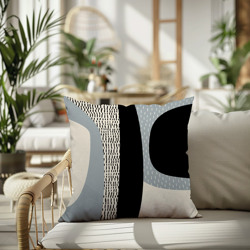 Coussin carré intérieur / extérieur pia, H 19 po x l 19 po, Gris / noir / blanc cassé