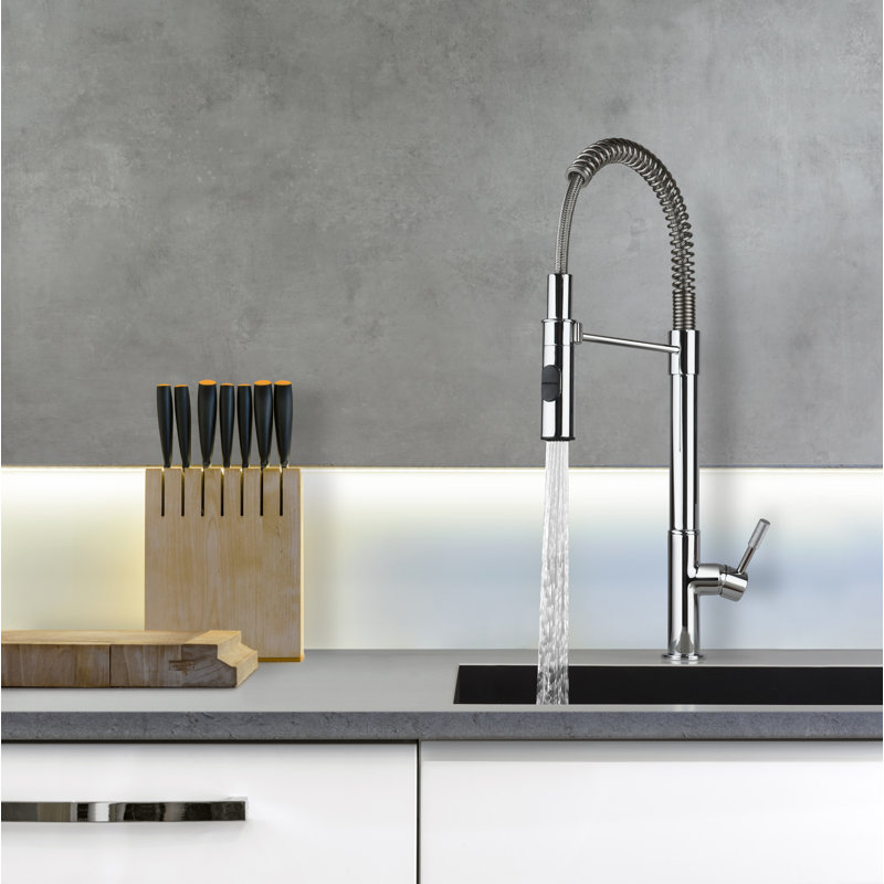 Marcus Pull Down Single Handle Spring Neck Kitchen Faucet, Brushed Nickel