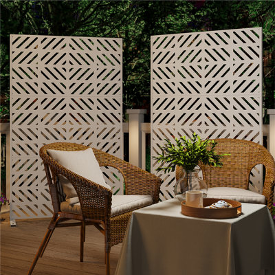 Écran d'intimité robuste pour patio, balcon, cour arrière - paravent en métal H 72 po x l 44 po avec motif géométrique, ensemble anti-basculement, résistant aux intempéries, facile à assembler