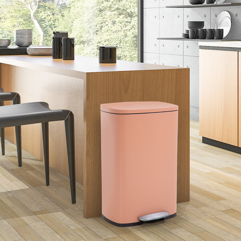 Poubelle à pédale 13,2 gallons Tutink Steel, Rose