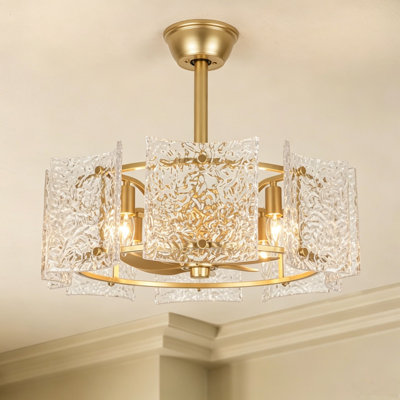 Alissya 23'' 4-Light Glass Sahde Fandelier with Remote Control