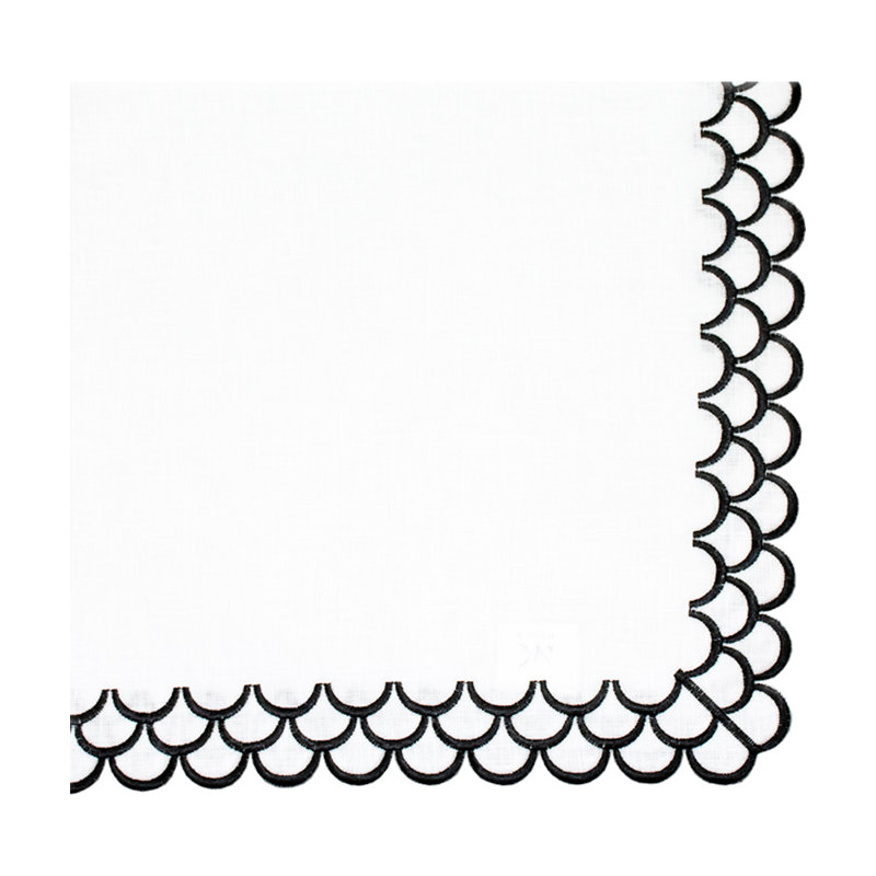 Peacock Linen Napkin, White/Black