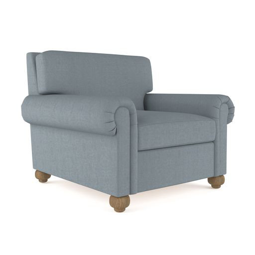 Leroy Leather Armchair, 36" H x 41" W x 49" D, Weathered, Box Weave Linen Chocolate