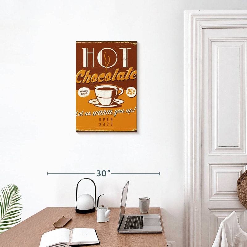 Plaque murale rétro chocolat chaud, H 24 po x l 16 po