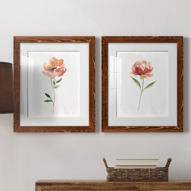 Happy Bloom I - ensemble de 2 reproductions d'art, H 20 po x l 17 po x P 1 po, Papier avec cadre érable, Blanc