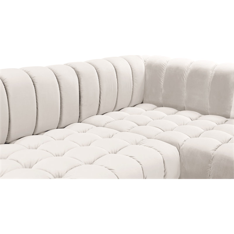143" Wide Velvet Symmetrical Sectional, Cream Velvet
