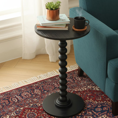 Table d'appoint ronde 22 "avec pieds en bois massif, table de bout moderne pour petits espaces, noir