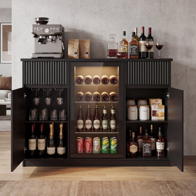  Armoire à café avec mini réfrigérateur et rangement pour le vin, buffet pour la cuisine et la salle à manger, l 55,1 po noir