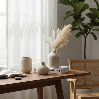 Ensemble de 3 vases modernes en céramique beige