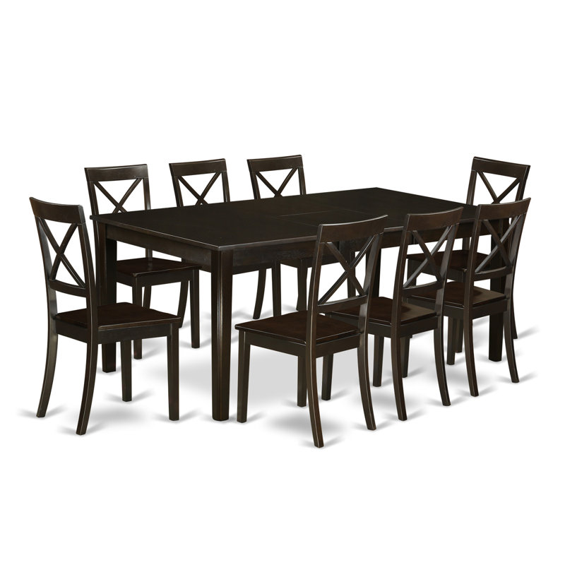 Ensemble de table de salle à manger 9 pièces comprenant une table de salle à manger rectangulaire avec piédestal et 8 chaises en bois, cappuccino de 42 po x 72 po