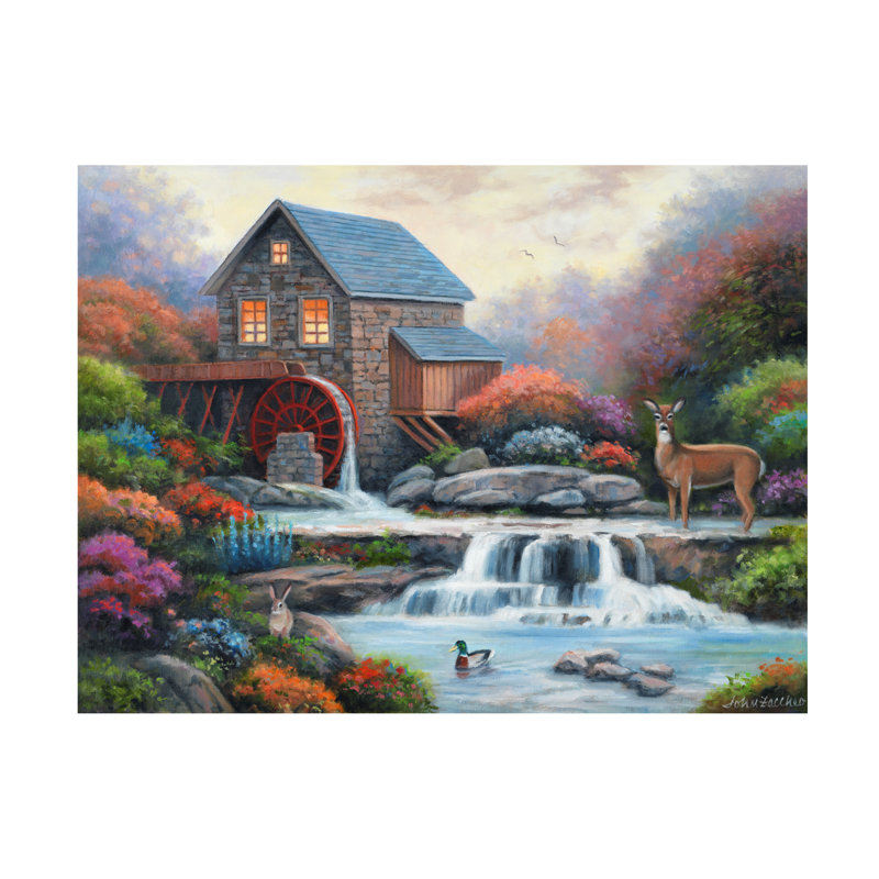 Evann «A visit to the Waterwheel» par John Zaccheo - reproduction d'art sur toile tendue, H 35 po x l 47 po x P 2 po