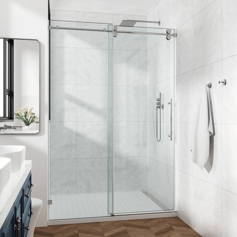 Porte de douche fixe et coulissante, Nickel brossé