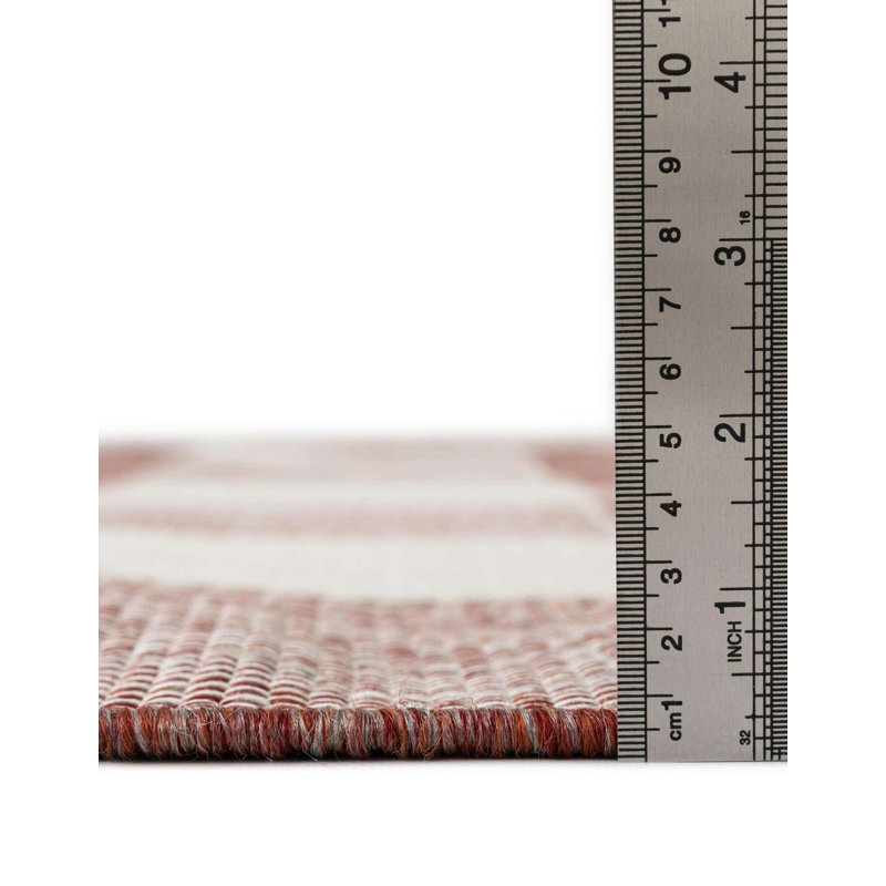 Tatasha Gingham Power Loom Polypropylene Plastic Indoor/Outdoor Area Rug in White/Red, Runner 2' x 8'