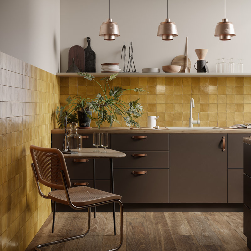 Marrakesh Zellige | 4"x4" Ceramic Wall Tile, Kaki