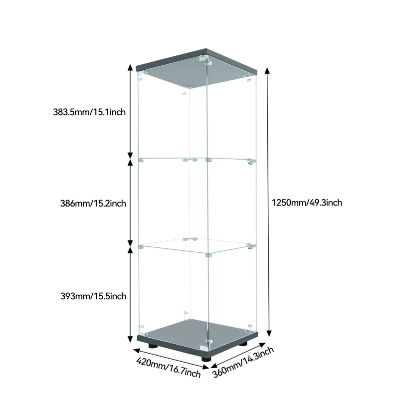 Lorrayne Glass Display Cabinet with LED Lighting, Lockable Single Door Curio Cabinet with Key, Display Case and Storage Cabinet for Collectibles, Figures, Books and Decor