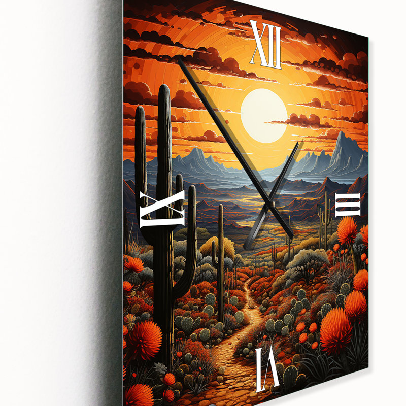 Horloge murale florale jaune cactus désert jaune Saguaro, Grand