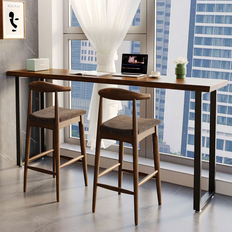 Ensemble de tables de bar 2 personnes brun clair + bois massif noir + fer