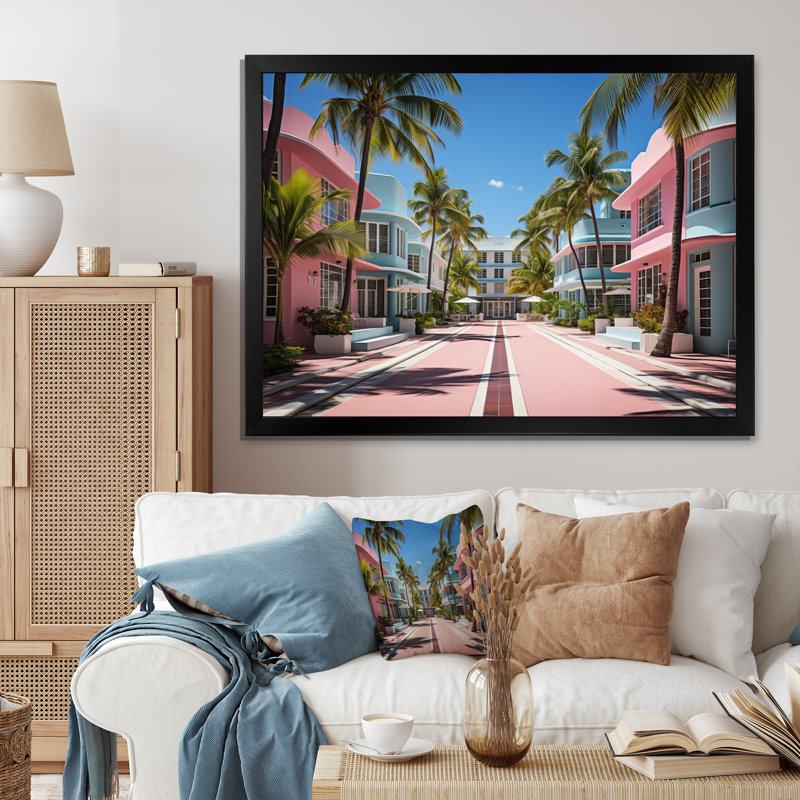 États-Unis Miami Resort Vibes, H 16 po x l 32 po x P 1 po, Cadre simple noir