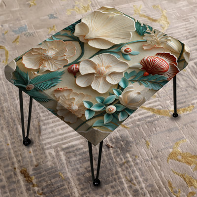 White And Green Coastal Escape - Coastal Rectangle Ottoman
