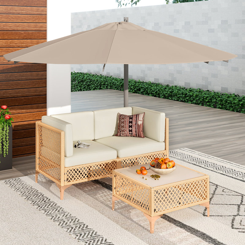 3 Pieces Wicker Patio Furniture Set With Ottoman/side Table